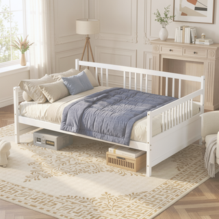 Sunvega Full Size Daybed with Support Legs and Additional Storage Space in White