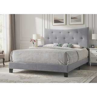Sunvega Grey Queen Bed with Tufted Headboard and Button Tufted Design