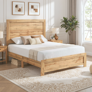 Sunvega Natural Finish Full Bed with Headboard Footboard and Rails