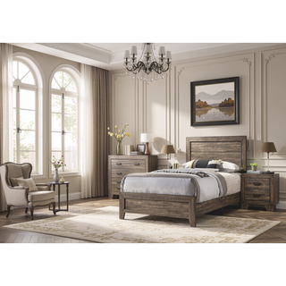 Sunvega Brown Cherry Finish Contemporary Fabric Panel Bed in One Box