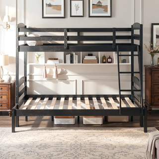 Sunvega Twin over Twin Bunk Bed with Guard Rails in Black Finish