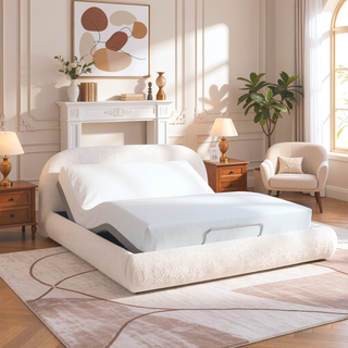 Sunvega Almond White King Upholstered Platform Bed with Arch Puffy Headboard