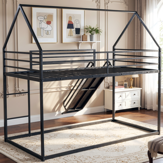Sunvega Twin over Twin House Bunk Bed with Ladder and Slide in White