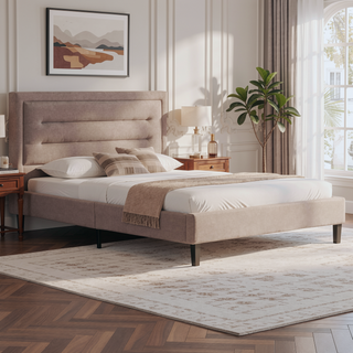 Sunvega Modern Channel Tufted Platform Bed Frame with Headboard and Footboard Brown