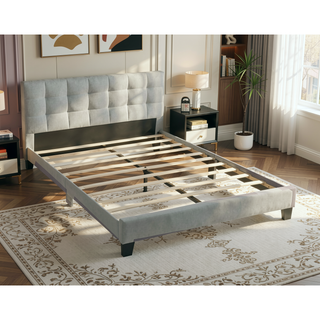 Sunvega Modern Light Gray Upholstered Tufted Headboard California King Platform Bed