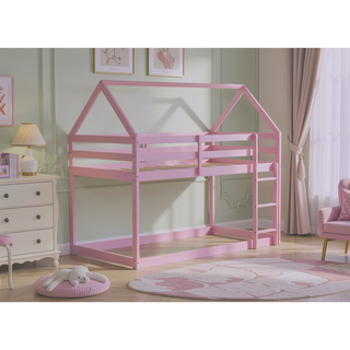 Sunvega Rubber Wood Twin over Twin Bunk Bed with Ladder and Guardrails