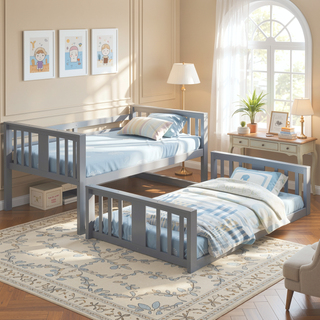 Sunvega Twin Over Twin Bunk Bed with Ladder and Guardrail for Shared Rooms
