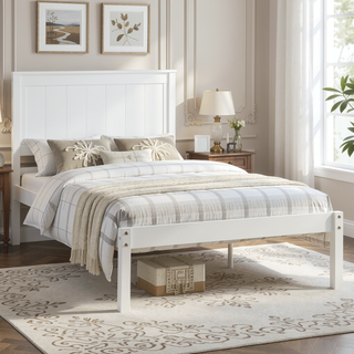 Sunvega Sturdy Wood Platform Bed Frame with Headboard for Queen Size Oak Finish