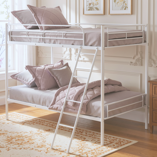 Sunvega White Contemporary Twin Over Twin Metal Bunk Bed with Attached Ladder
