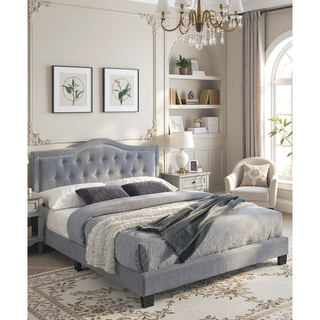 Sunvega European Queen Size Bed with Button Tufted Headboard and Charcoal Finish