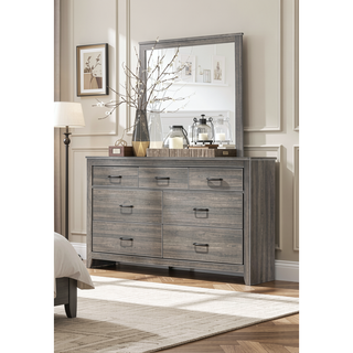 Sunvega Dark Gray Finish Transitional Look 1pc Dresser of 7 Drawers Industrial Rustic Modern Style Bedroom Furniture
