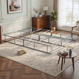 Sunvega Foldable Metal Bed Base with Removable Linen Cover for Cal King Mattress