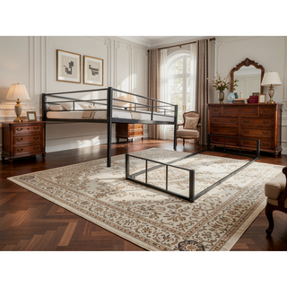 Sunvega Twin over Twin Bunk Bed with Metal Frame and Guardrails for Safety