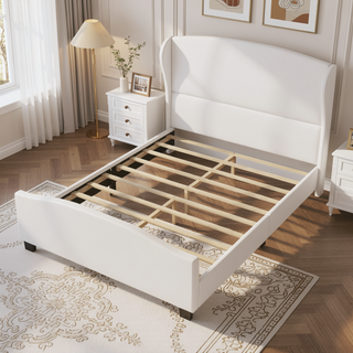 Sunvega Queen Size Linen Upholstered Wingback Bed with 51" High Headboard No Box Spring Needed