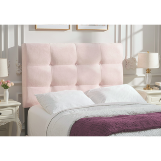 Sunvega Pink Velvet Upholstered Twin Size Platform Bed Frame for Youth Bedroom