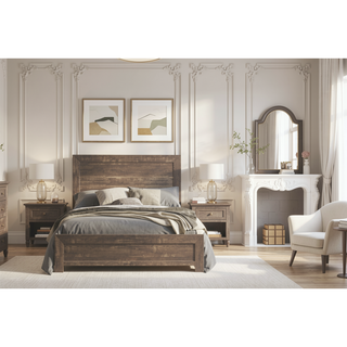 Sunvega Natural Finish Full Bed with Headboard Footboard and Rails