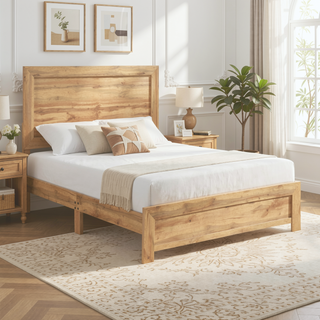Sunvega Natural Finish Full Bed with Headboard Footboard and Rails