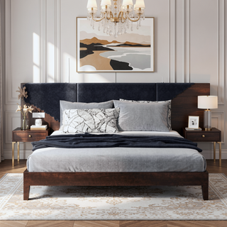 Sunvega King Platform Bed with 28-Slat Dual-Zone System in Brown