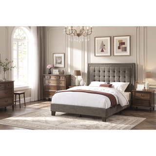 Sunvega Elegant Brown and Espresso Finish Full Size Upholstered Bed with Tufted Headboard