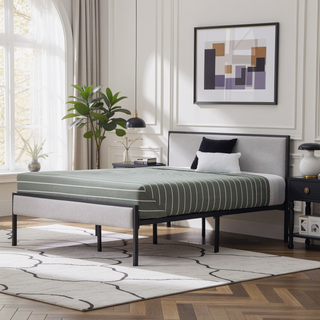 Sunvega King Bed Frame with Upholstered Headboard and Metal Platform Base