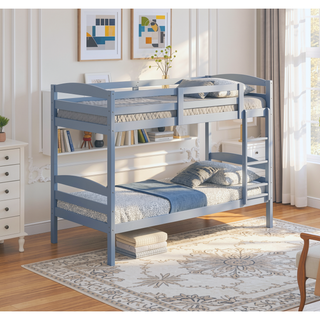 Sunvega Twin Over Twin Bunk Bed with Arch Slat Design in Gray Finish