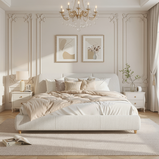Sunvega King Size Modern Upholstered Bed Frame with Linen Fabric and Solid Wood Legs