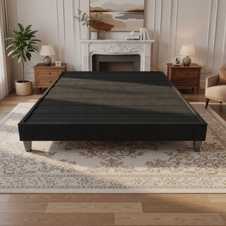 Sunvega Easy Assembly Modern Faux-Wood Legs Fabric Covered Twin Bed Frame