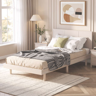 Sunvega Modern Floating Platform Bed Frame in Walnut with Sturdy Wood Construction