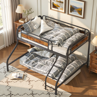 Sunvega Low Loft Bed Twin with Stairs Guardrail for Small Bedroom Spaces