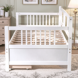 Sunvega Full Size Daybed with Twin Trundle Solid Wood Frame for Living Room