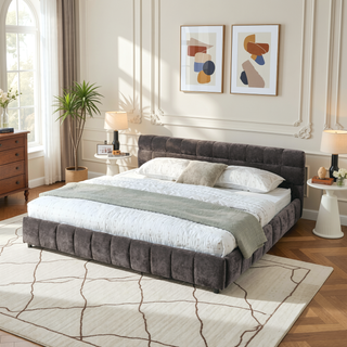 Sunvega California King Size Upholstered Bed with Storage Drawers and Soft Chenille Fabric Headboard