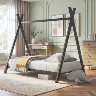 Sunvega Pink Twin Size Metal House Bed Frame with Slat Base for Kids