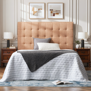 Sunvega Beige Tufted Linen-Inspired Upholstered Headboard for Queen Size Bed