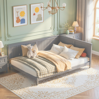 Sunvega Classic Mid-Century Modern Wood Daybed Sofa Bed with Backrest and Armrest