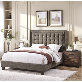 Sunvega Elegant Brown and Espresso Finish Full Size Upholstered Bed with Tufted Headboard