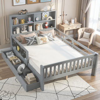 Sunvega Twin Solid Wood Platform Bed with Chalkboard Headboard and Storage Drawers