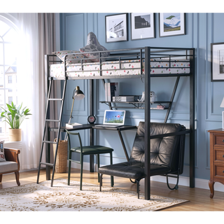 Sunvega Twin Loft Bed with Reversible Ladder Desk and Guardrail for Space Saving
