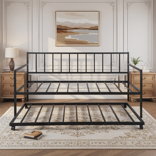 Sunvega Multifunctional Metal Daybed Frame with Trundle for Living Room Guest Room