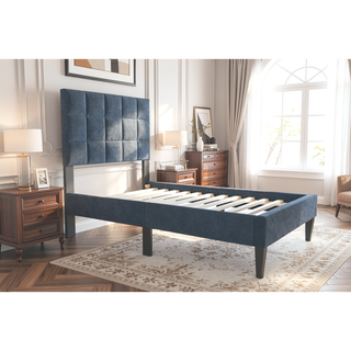 Sunvega Twin Bed with Adjustable Headboard and Soft Brushed Linen Fabric