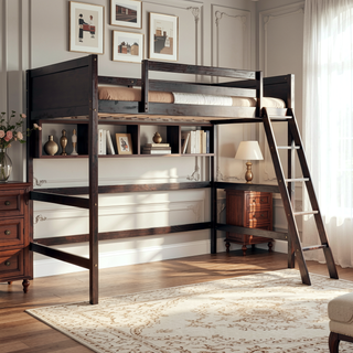Sunvega Solid Wood Twin Size Loft Bed with Ladder and Guard Rails for Safety