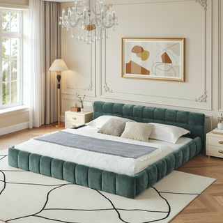 Sunvega King Size Upholstered Bed Frame with Thick Chenille Fabric Headboard