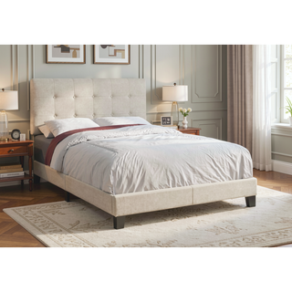 Sunvega Low Profile Full Size Upholstered Bed Frame with Tufted Headboard