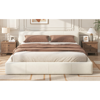 Sunvega Stylish Gray Upholstered King Bed with Faux Leather and Wood Frame