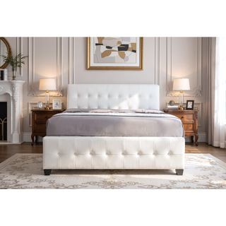 Sunvega Elegant Transitional Queen Bed in White with Chic Finish and Sturdy Build