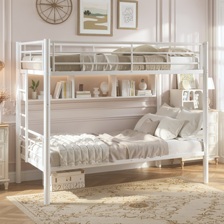 Sunvega Sturdy Metal Twin over Twin Bunk Bed with Safety Guardrail and Noise Reduced