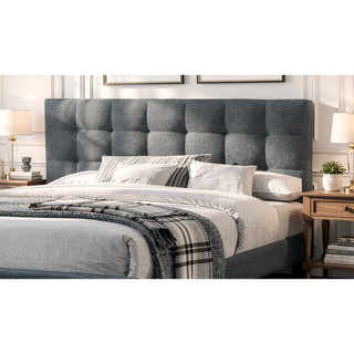 Sunvega Modern Light Gray Upholstered Tufted Headboard California King Platform Bed