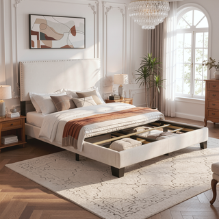 Sunvega Full Bed with Nailhead Trim and Solid Wood Legs in Modern Black Finish
