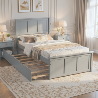 Sunvega Twin Size Platform Bed with Trundle in Espresso Made of Solid Wood