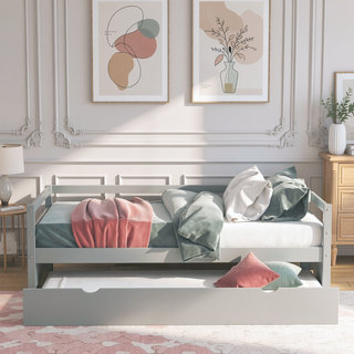 Sunvega Twin Size Daybed with Hideaway Trundle Bed and Sturdy Solid Wood Frame