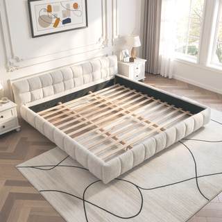 Sunvega Grounded California King Upholstered Bed Frame with Soft Chenille Fabric Headboard